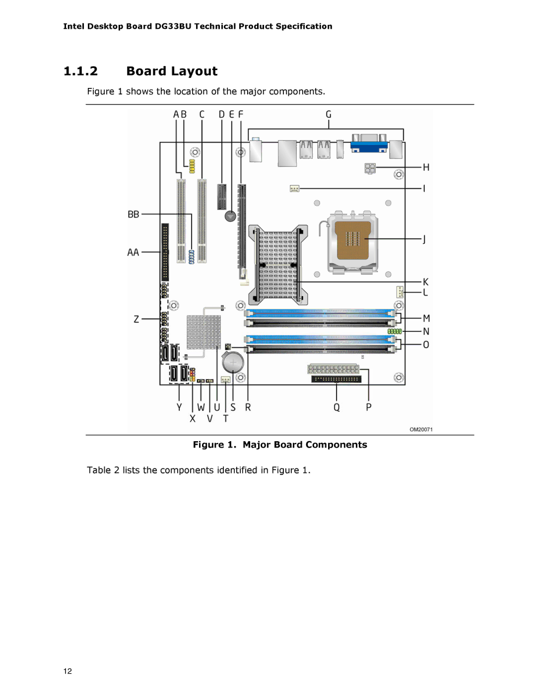 Intel DG33BU specifications Board Layout, Major Board Components 