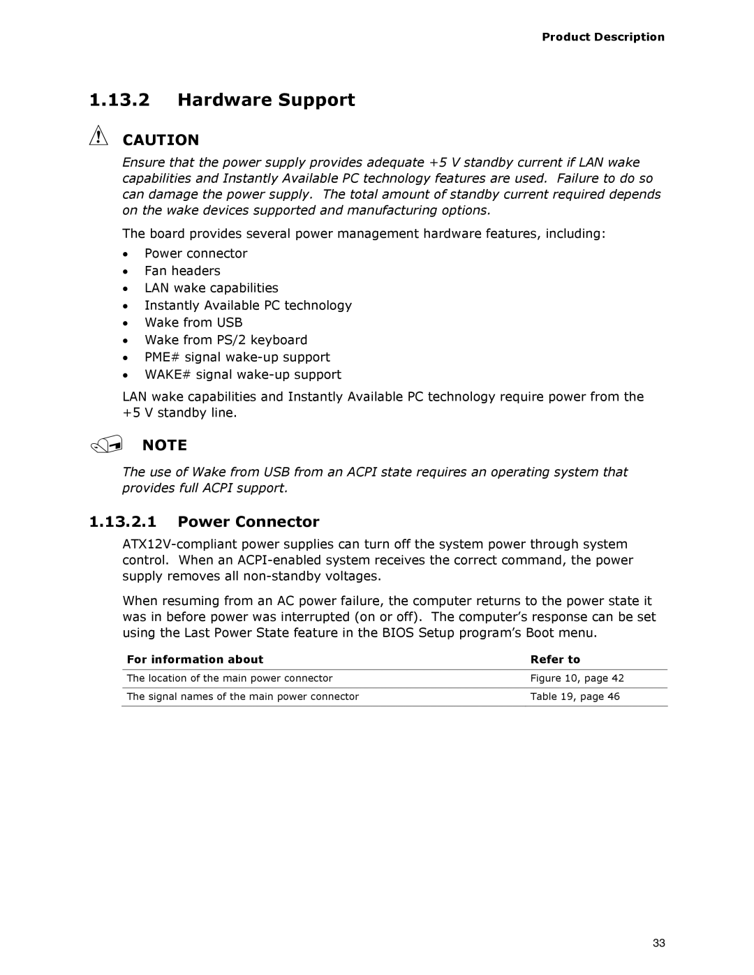 Intel DG33BU specifications Hardware Support, Power Connector 