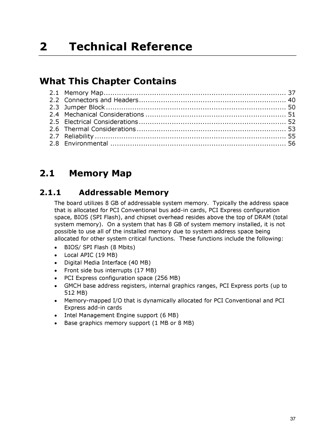 Intel DG33BU specifications Memory Map, Addressable Memory 