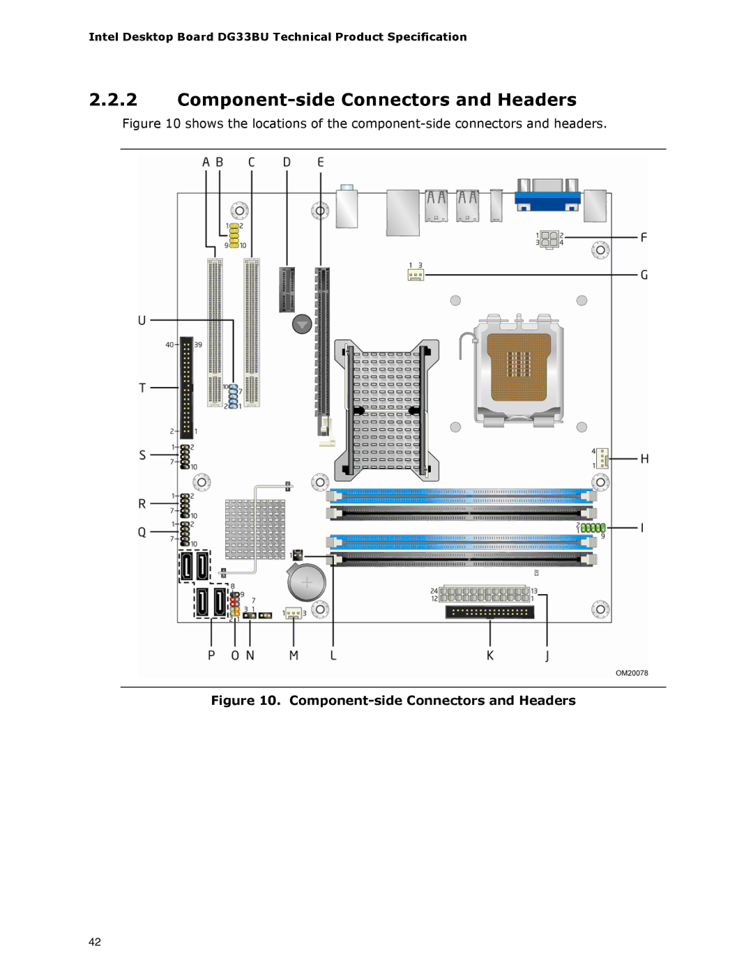 Intel DG33BU specifications Component-side Connectors and Headers 