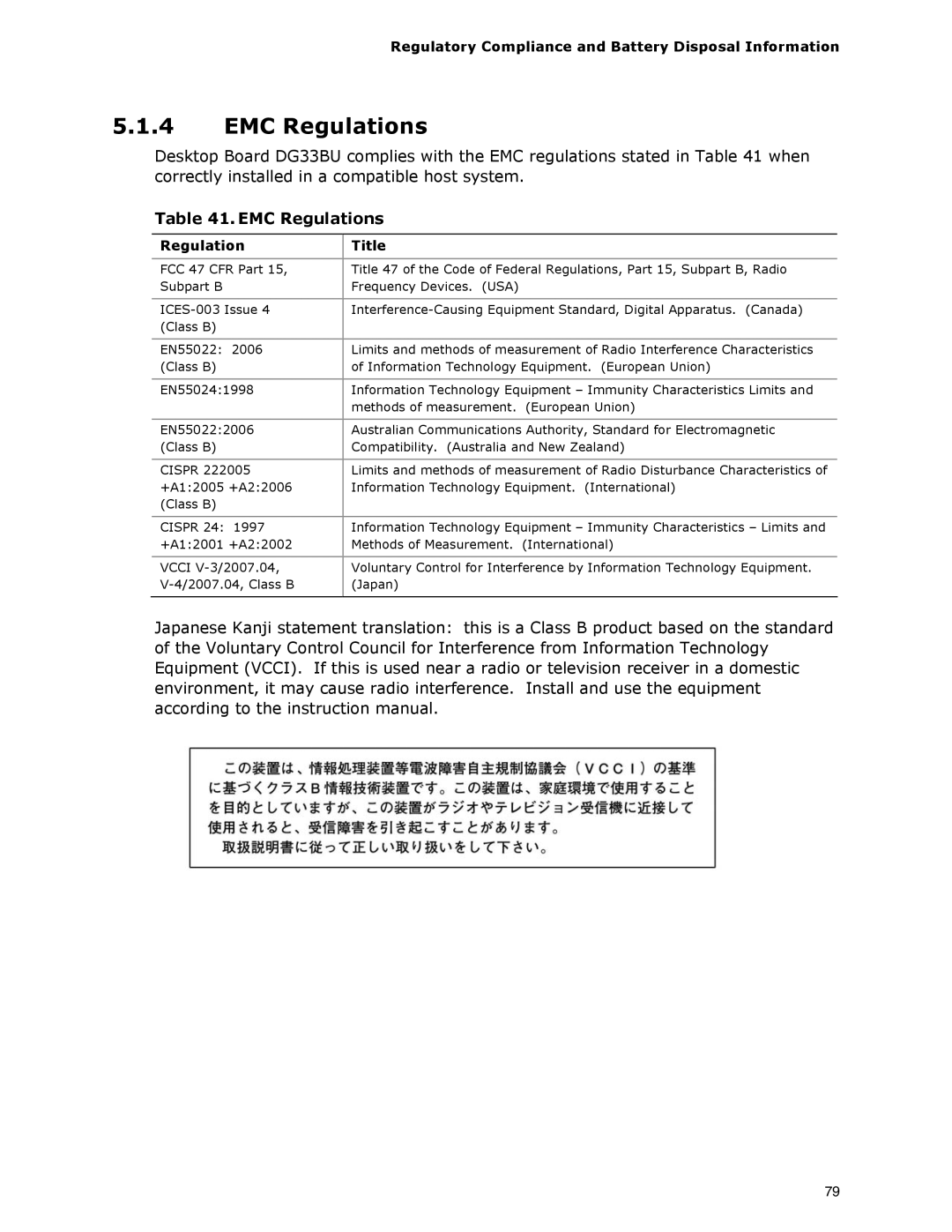 Intel DG33BU specifications EMC Regulations, Regulation Title 