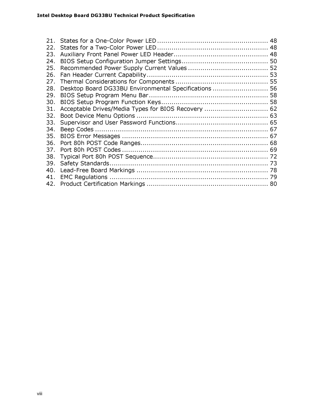 Intel DG33BU specifications Viii 