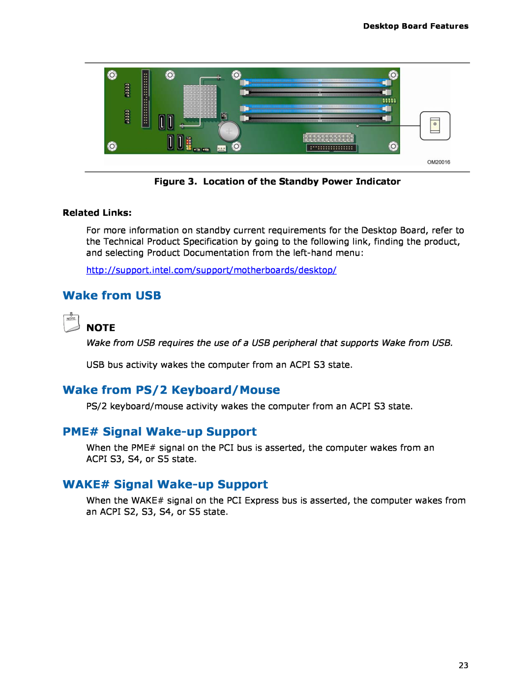 Intel DG33FB manual Wake from USB, Wake from PS/2 Keyboard/Mouse, PME# Signal Wake-upSupport, WAKE# Signal Wake-upSupport 