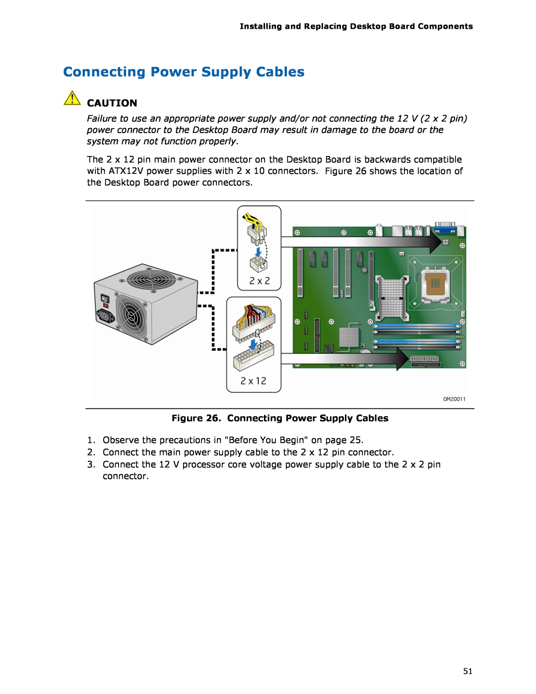Intel DG33FB manual Connecting Power Supply Cables 