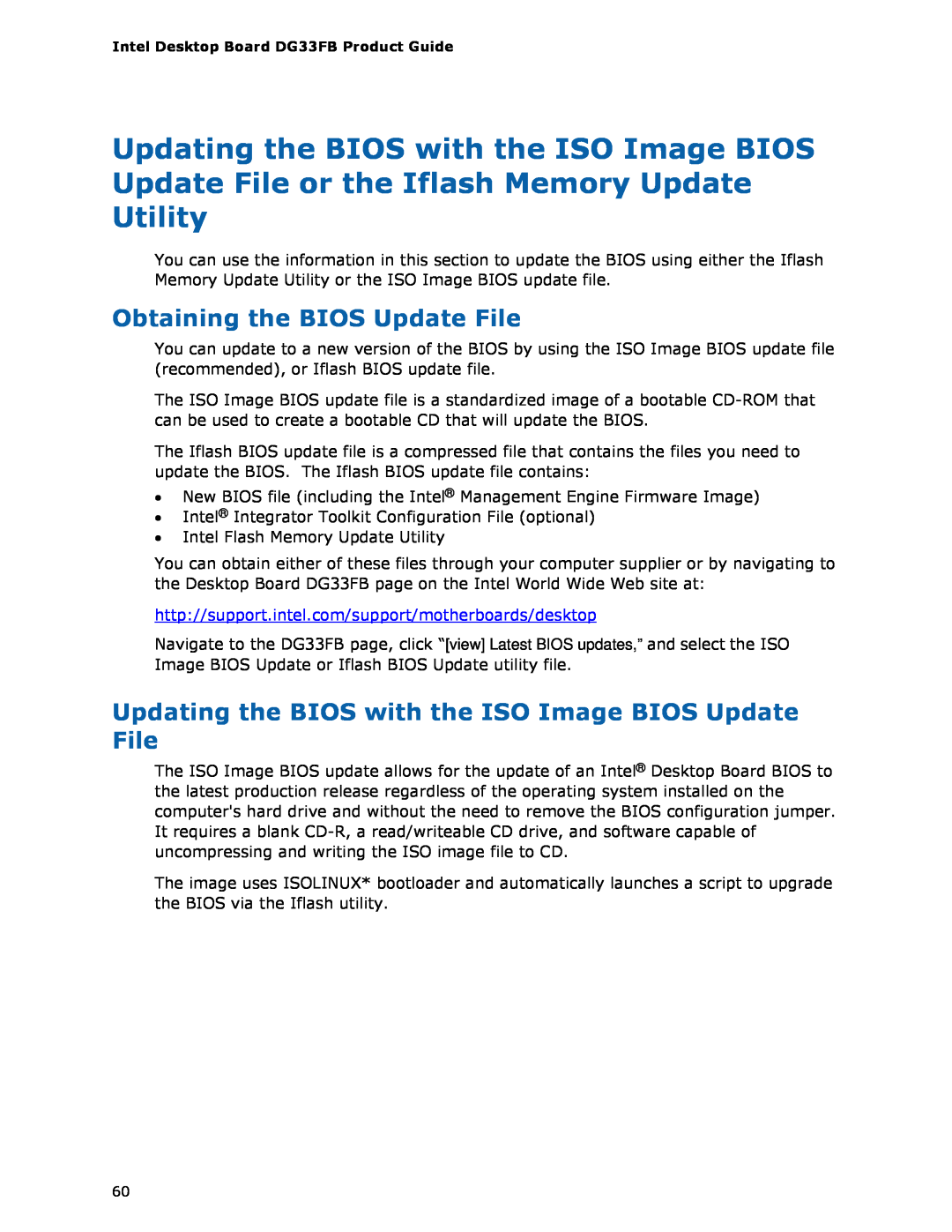 Intel DG33FB manual Obtaining the BIOS Update File 