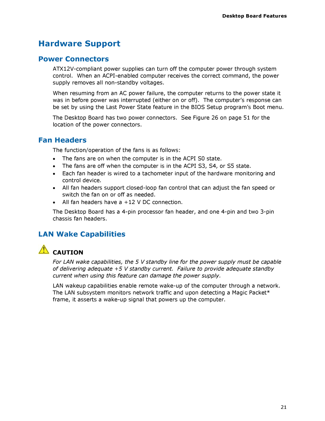 Intel DG33FB manual Hardware Support, Power Connectors 