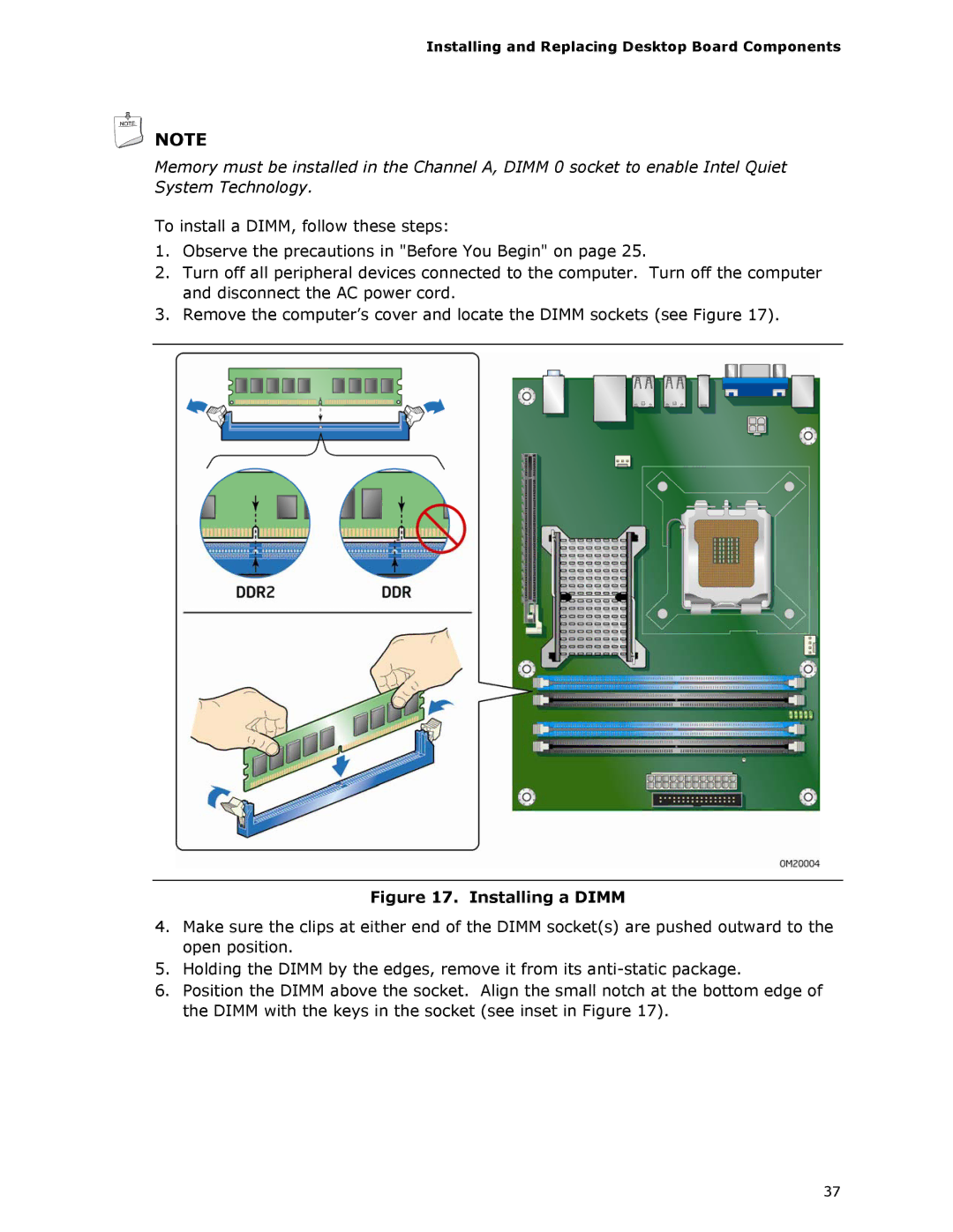 Intel DG33FB manual Installing a Dimm 