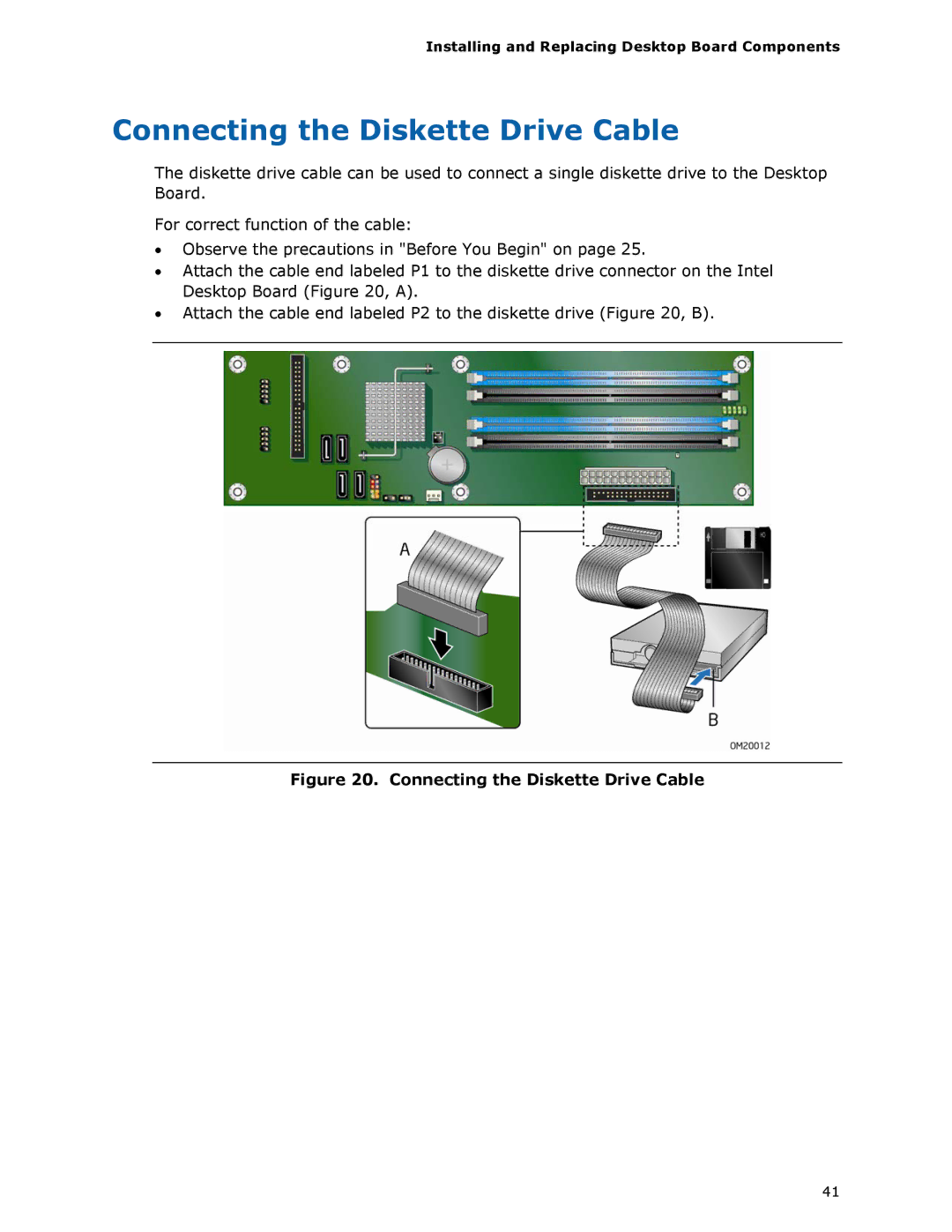 Intel DG33FB manual Connecting the Diskette Drive Cable 