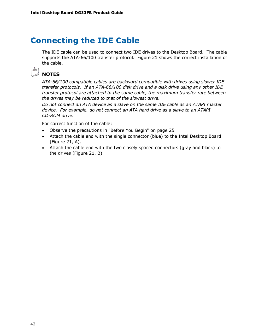 Intel DG33FB manual Connecting the IDE Cable 