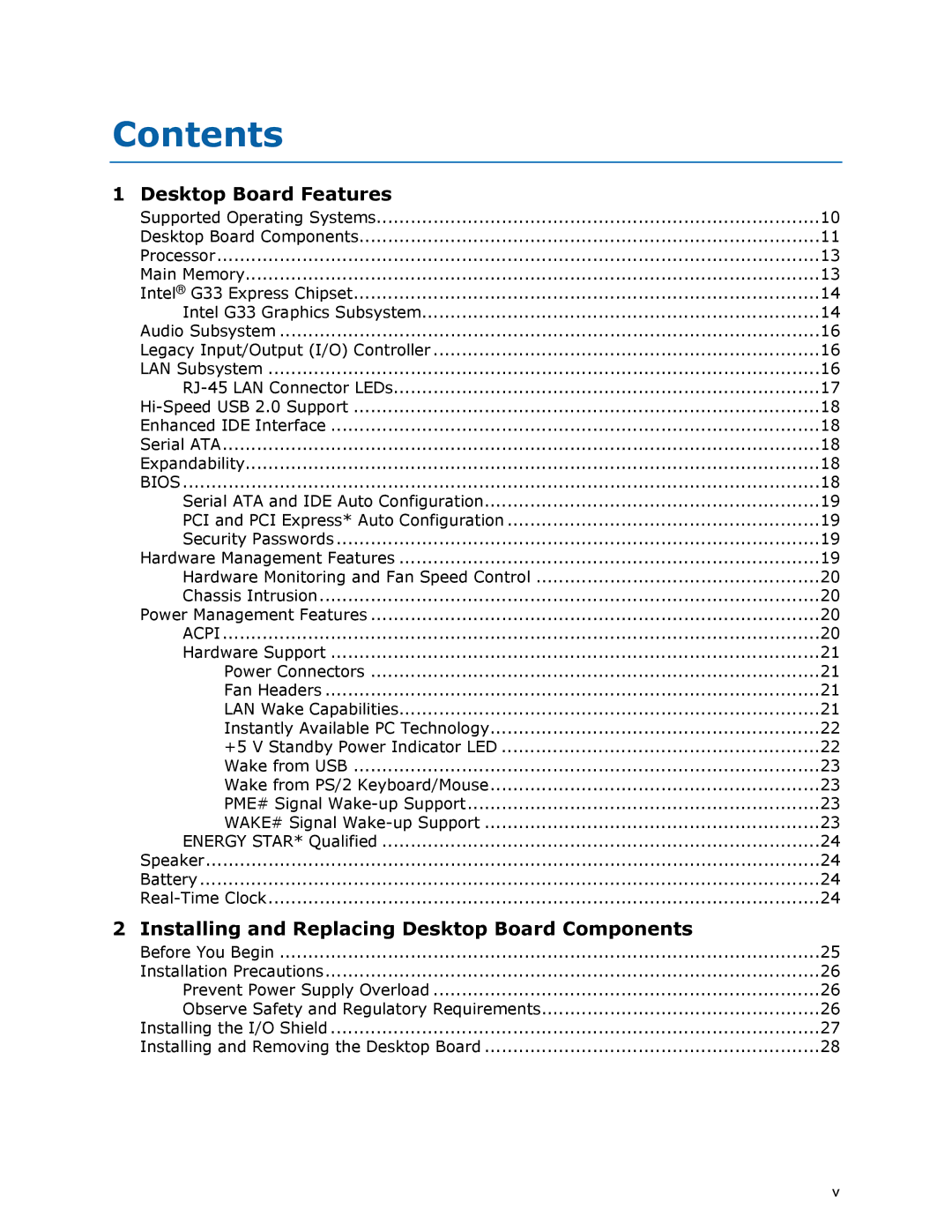 Intel DG33FB manual Contents 