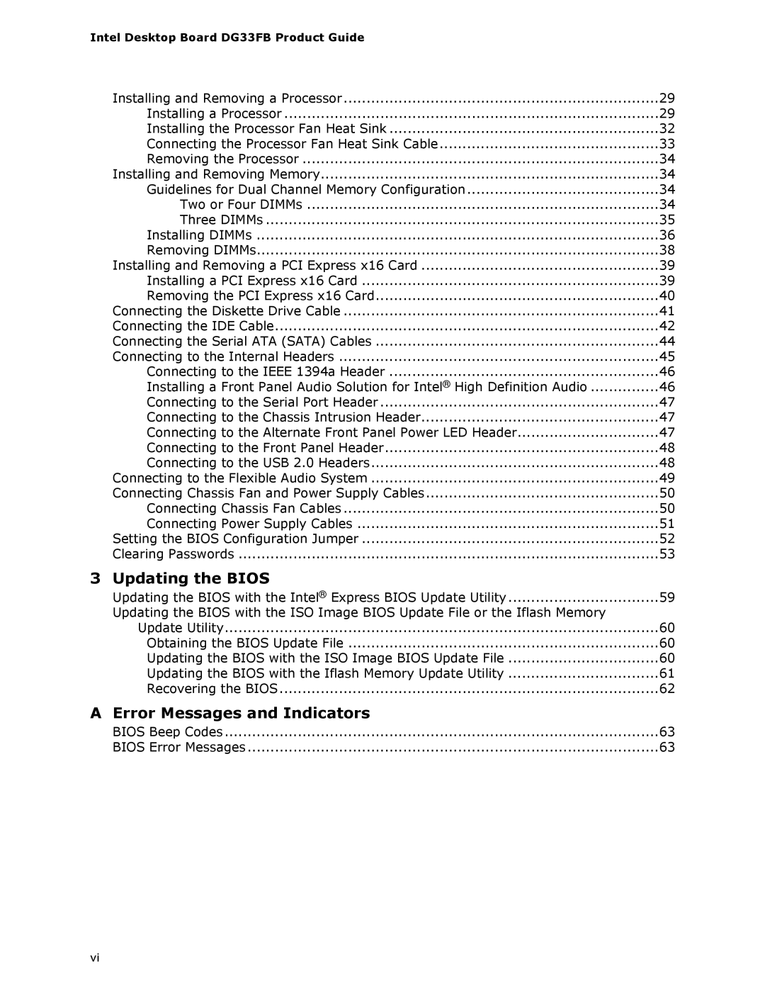 Intel DG33FB manual Error Messages and Indicators 