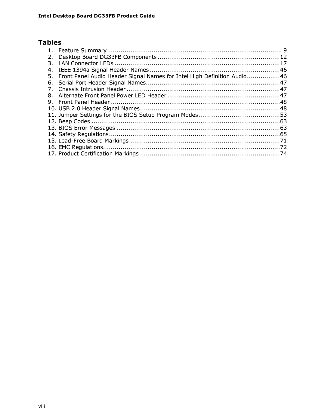 Intel DG33FB manual Tables 