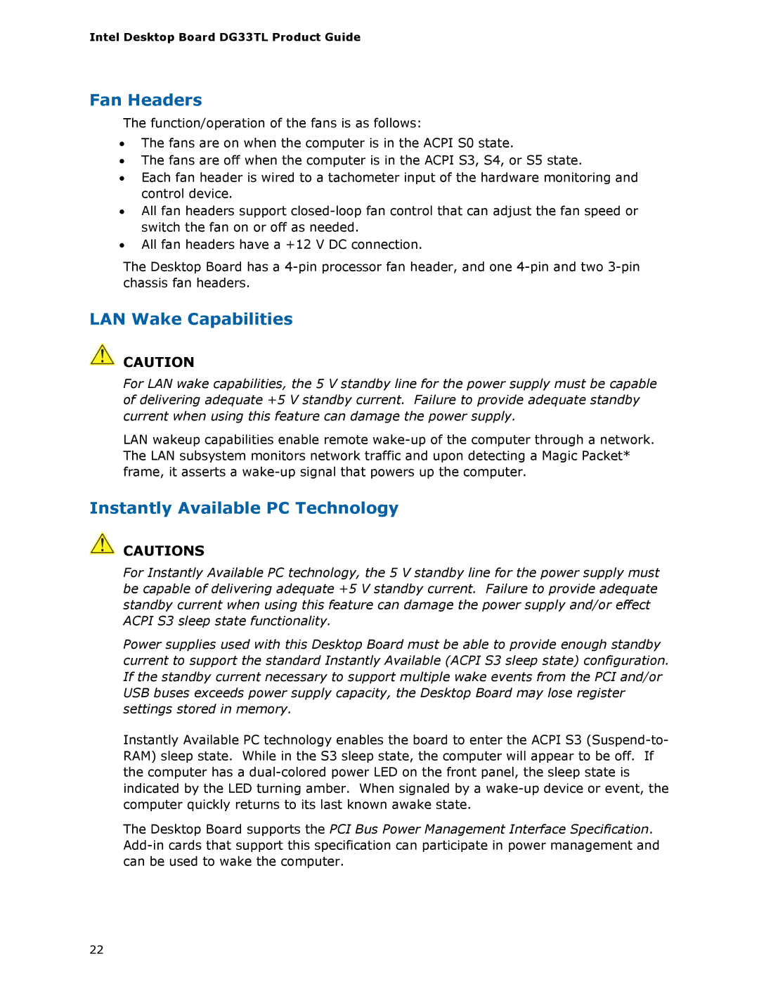 Intel DG33TL manual Fan Headers 