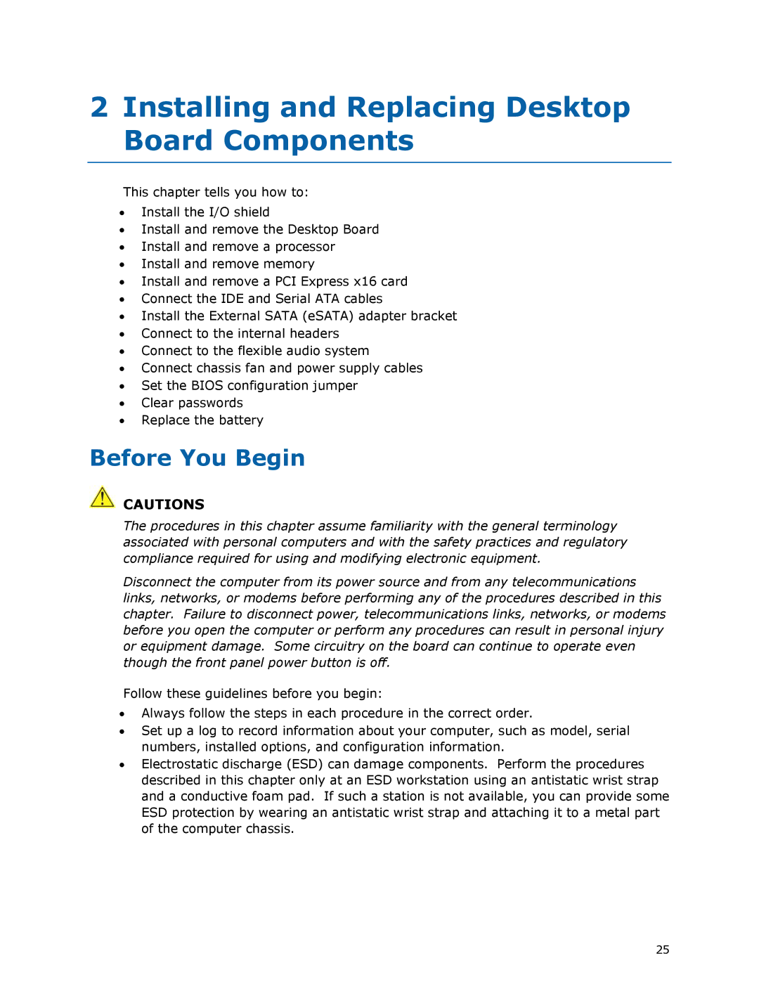 Intel DG33TL manual Installing and Replacing Desktop Board Components, Before You Begin 