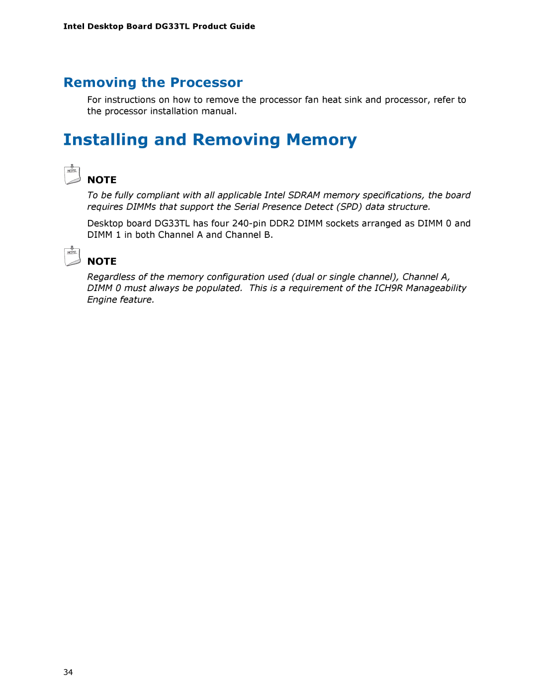 Intel DG33TL manual Installing and Removing Memory, Removing the Processor 