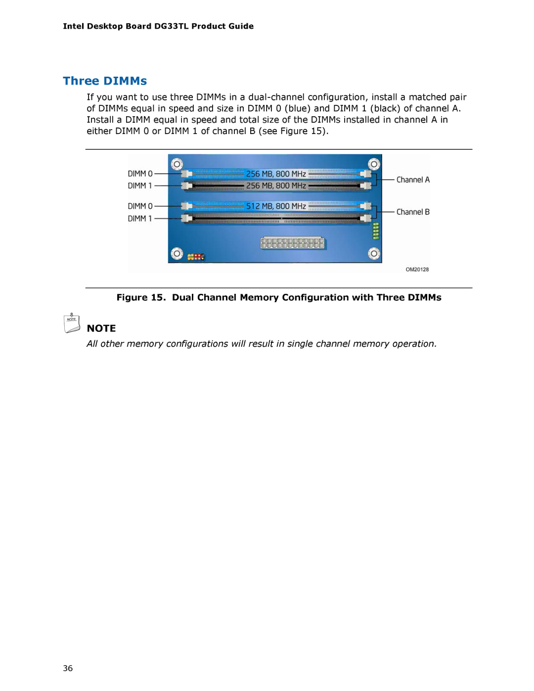 Intel DG33TL manual Three DIMMs 