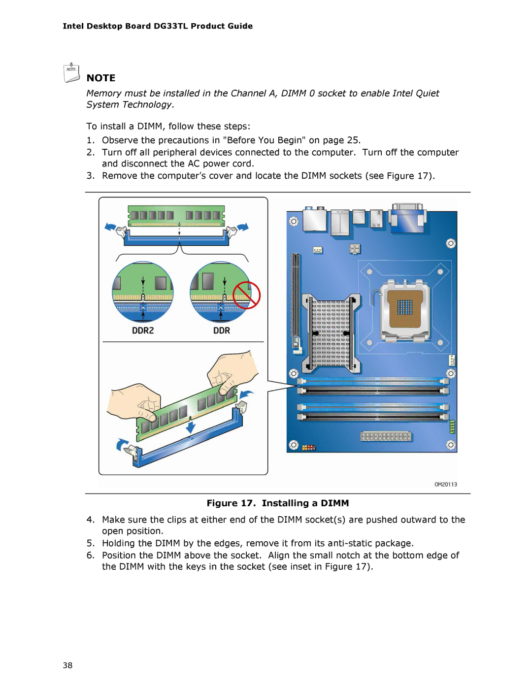 Intel DG33TL manual Installing a Dimm 