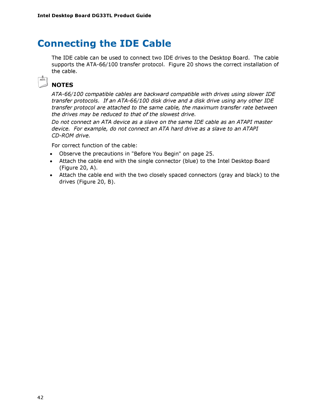 Intel DG33TL manual Connecting the IDE Cable 