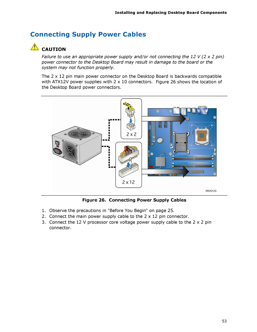 Intel DG33TL manual Connecting Supply Power Cables, Connecting Power Supply Cables 