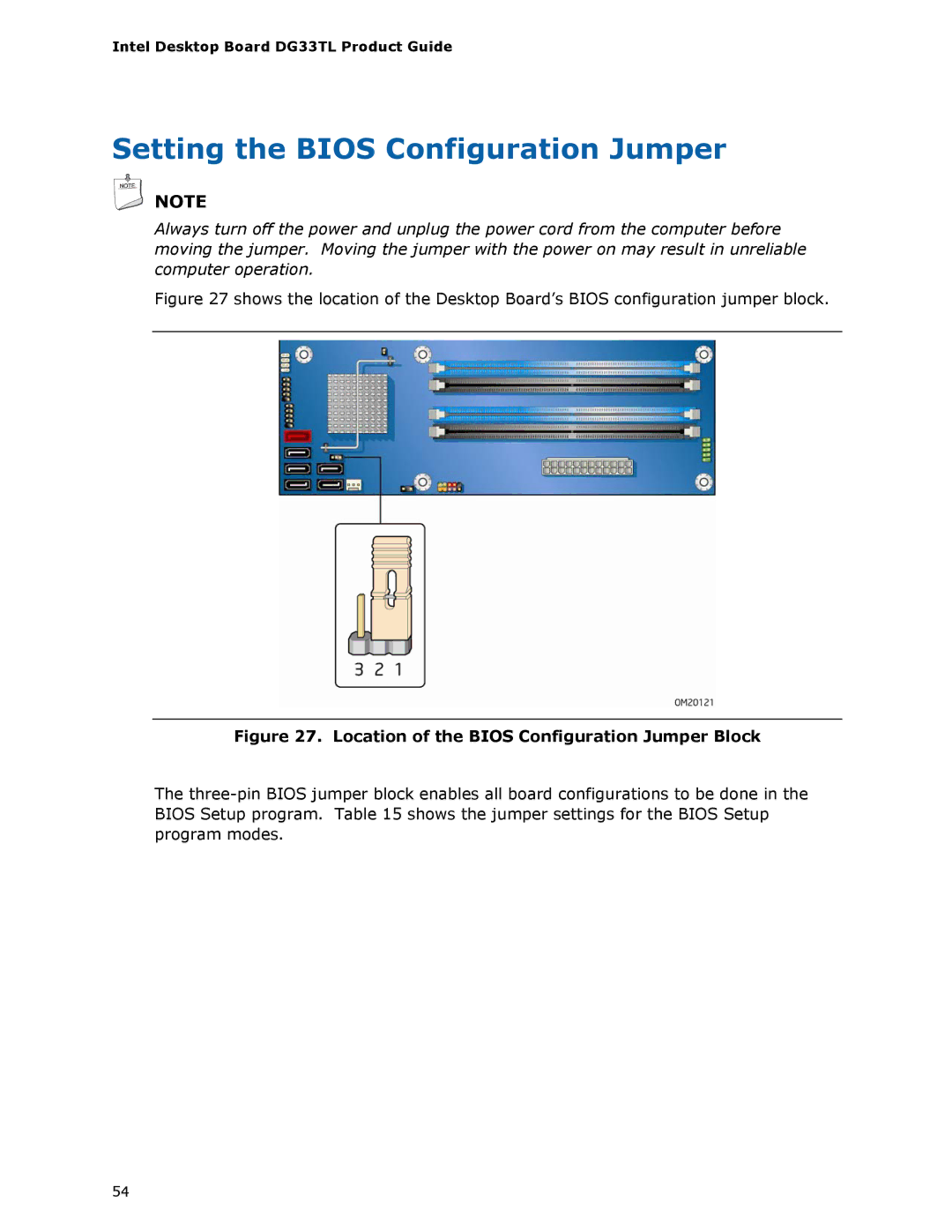 Intel DG33TL manual Setting the Bios Configuration Jumper, Location of the Bios Configuration Jumper Block 