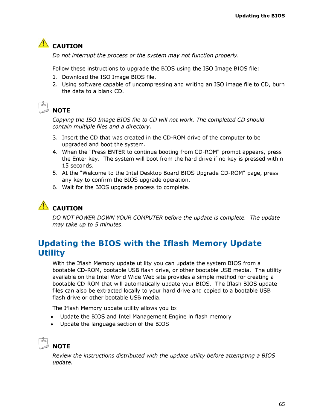 Intel DG33TL manual Updating the Bios with the Iflash Memory Update Utility 