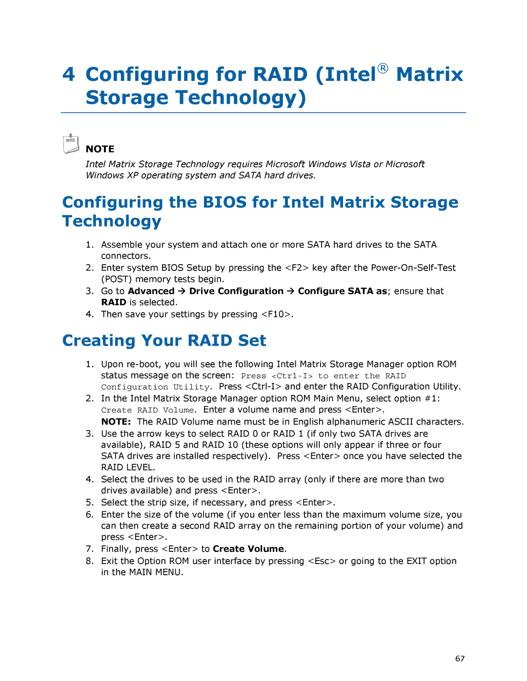 Intel DG33TL manual Configuring for RAID Intel Matrix Storage Technology, Creating Your RAID Set 