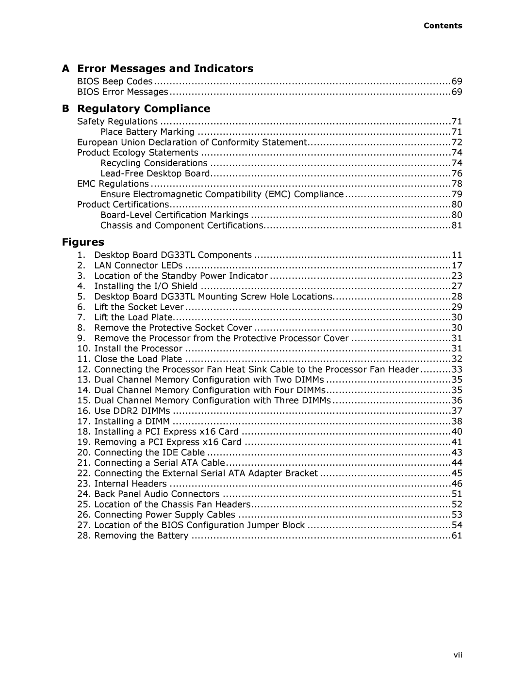 Intel DG33TL manual Regulatory Compliance, Contents 