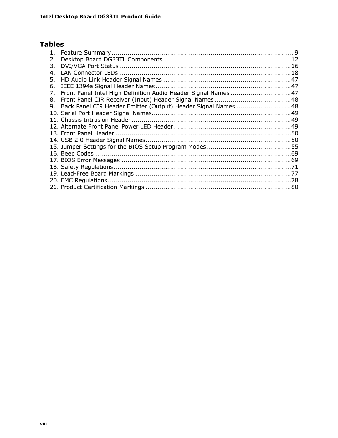 Intel DG33TL manual Tables 