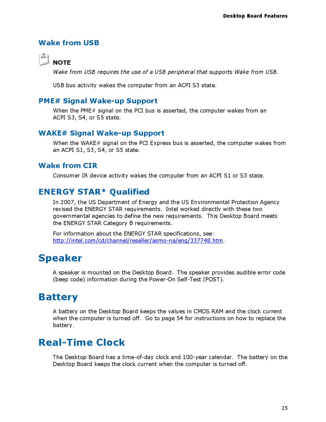 Intel DG45ID manual Speaker, Battery, Real-Time Clock, Energy STAR* Qualified 