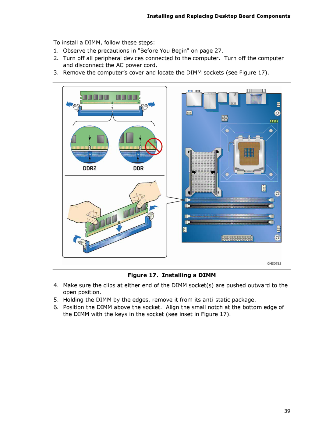 Intel DG45ID manual Installing a Dimm 