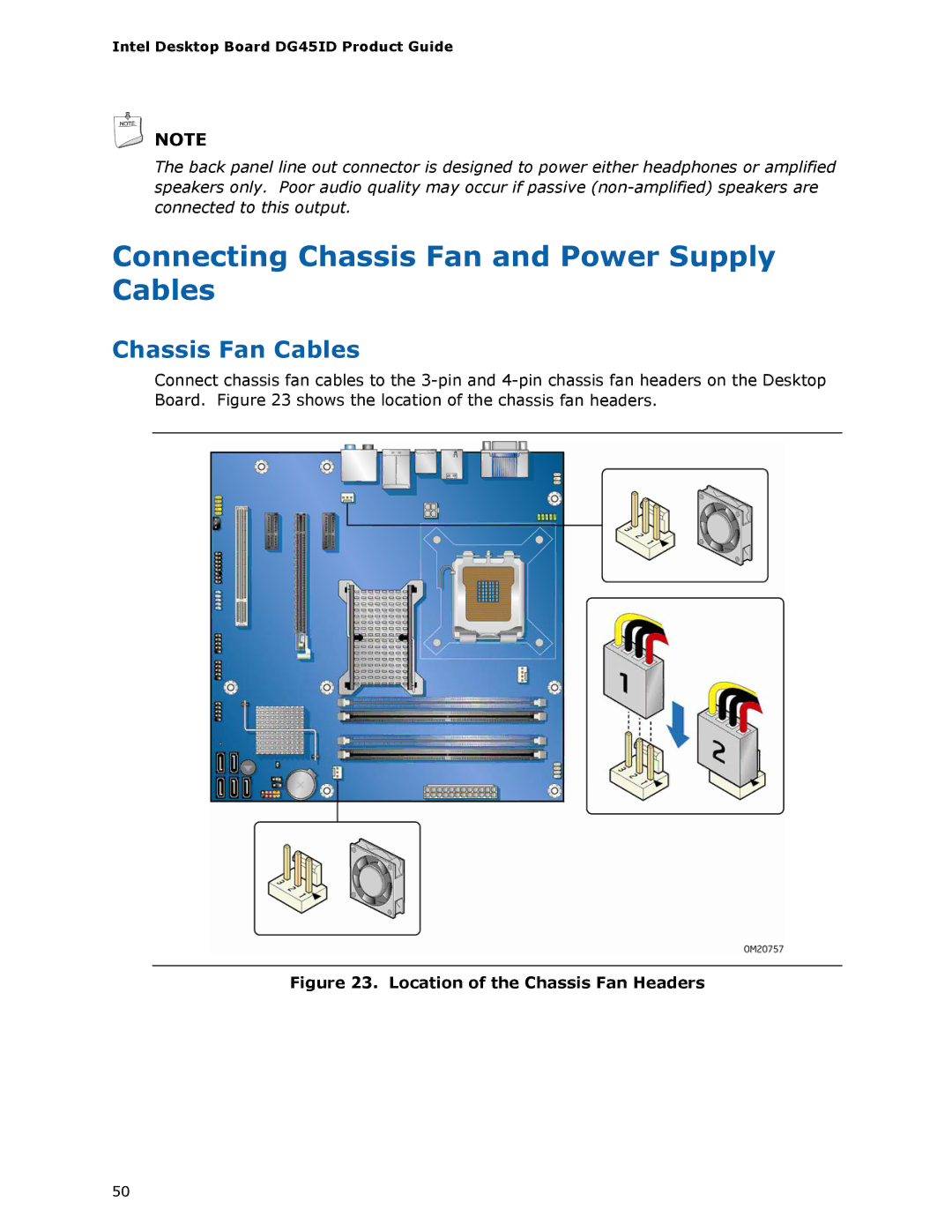 Intel DG45ID manual Connecting Chassis Fan and Power Supply Cables, Chassis Fan Cables 