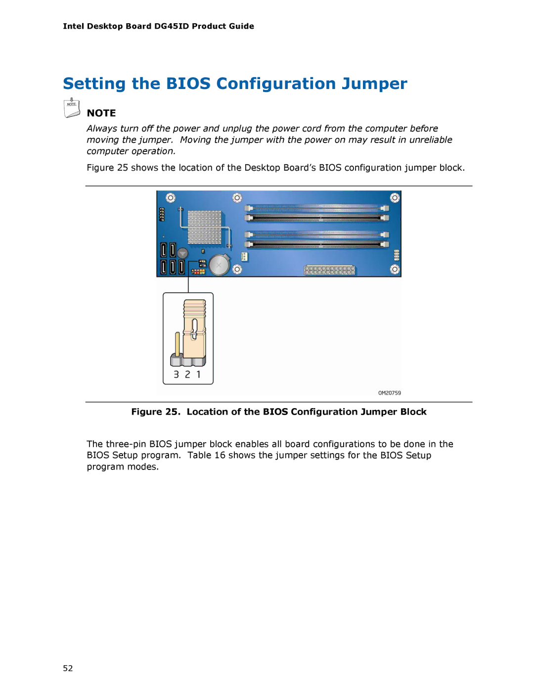 Intel DG45ID manual Setting the Bios Configuration Jumper, Location of the Bios Configuration Jumper Block 