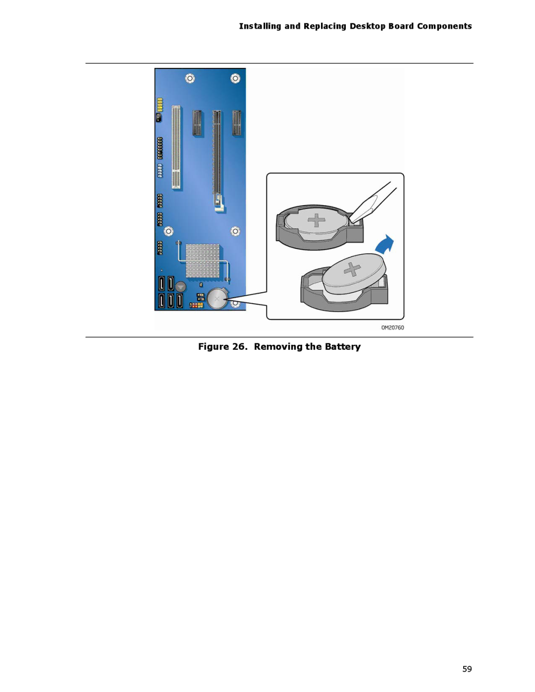 Intel DG45ID manual Removing the Battery 