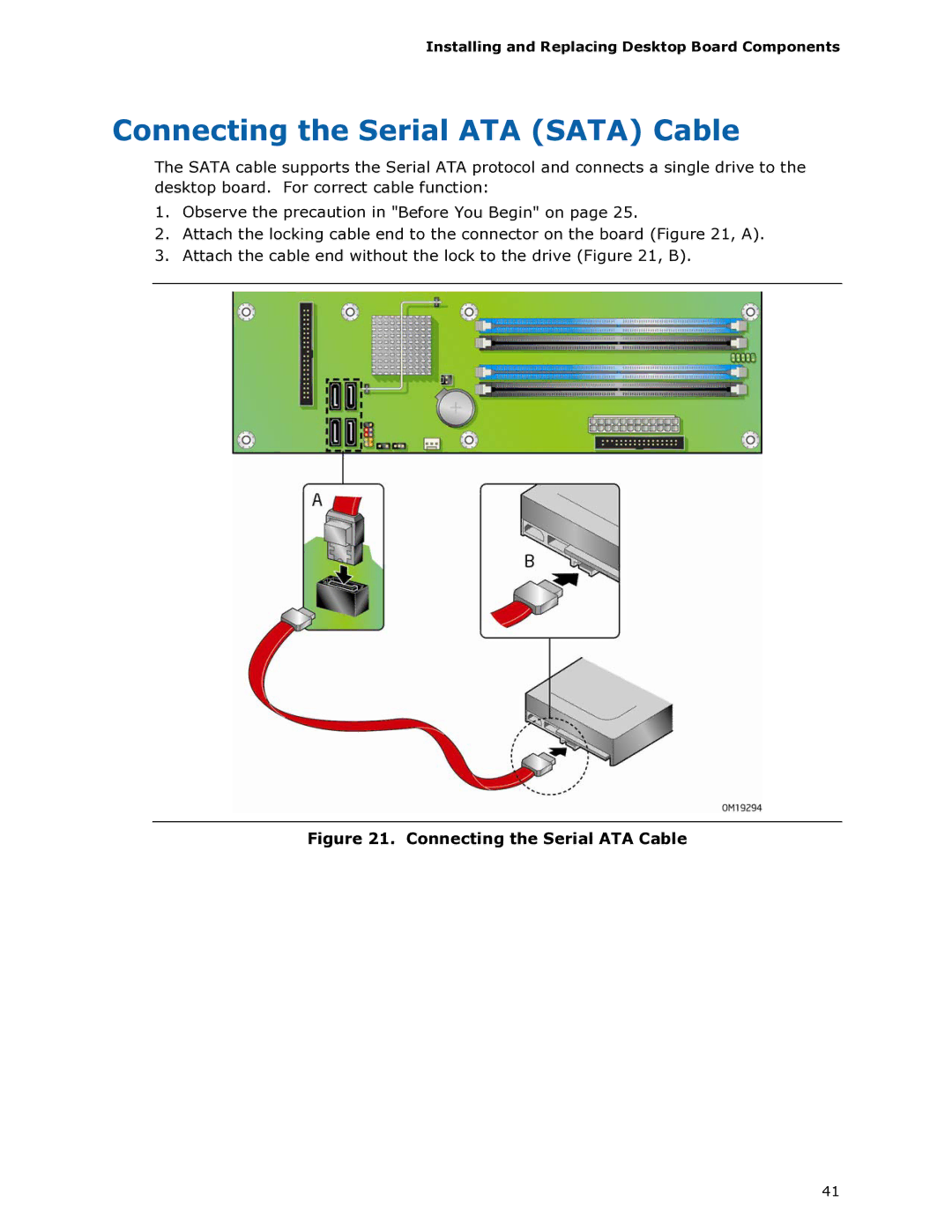 Intel DG965RY manual Connecting the Serial ATA Sata Cable, Connecting the Serial ATA Cable 