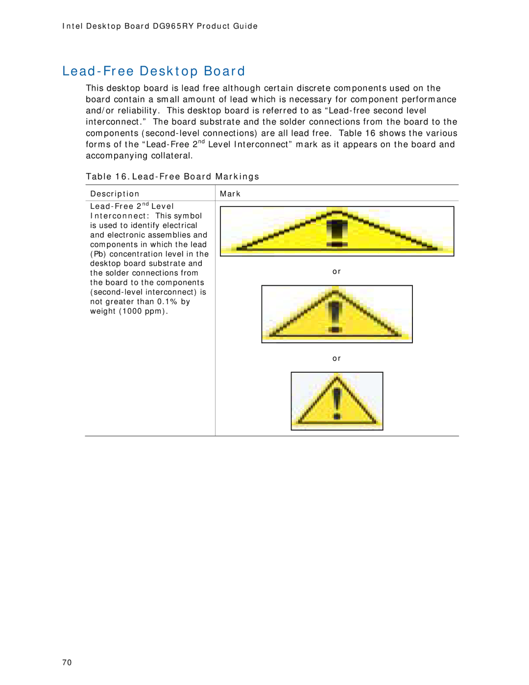 Intel DG965RY manual Lead-Free Desktop Board, Lead-Free Board Markings 