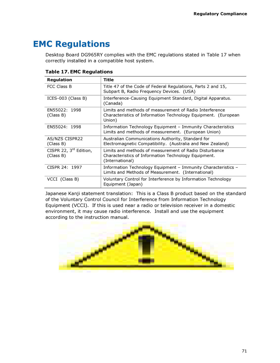 Intel DG965RY manual EMC Regulations 