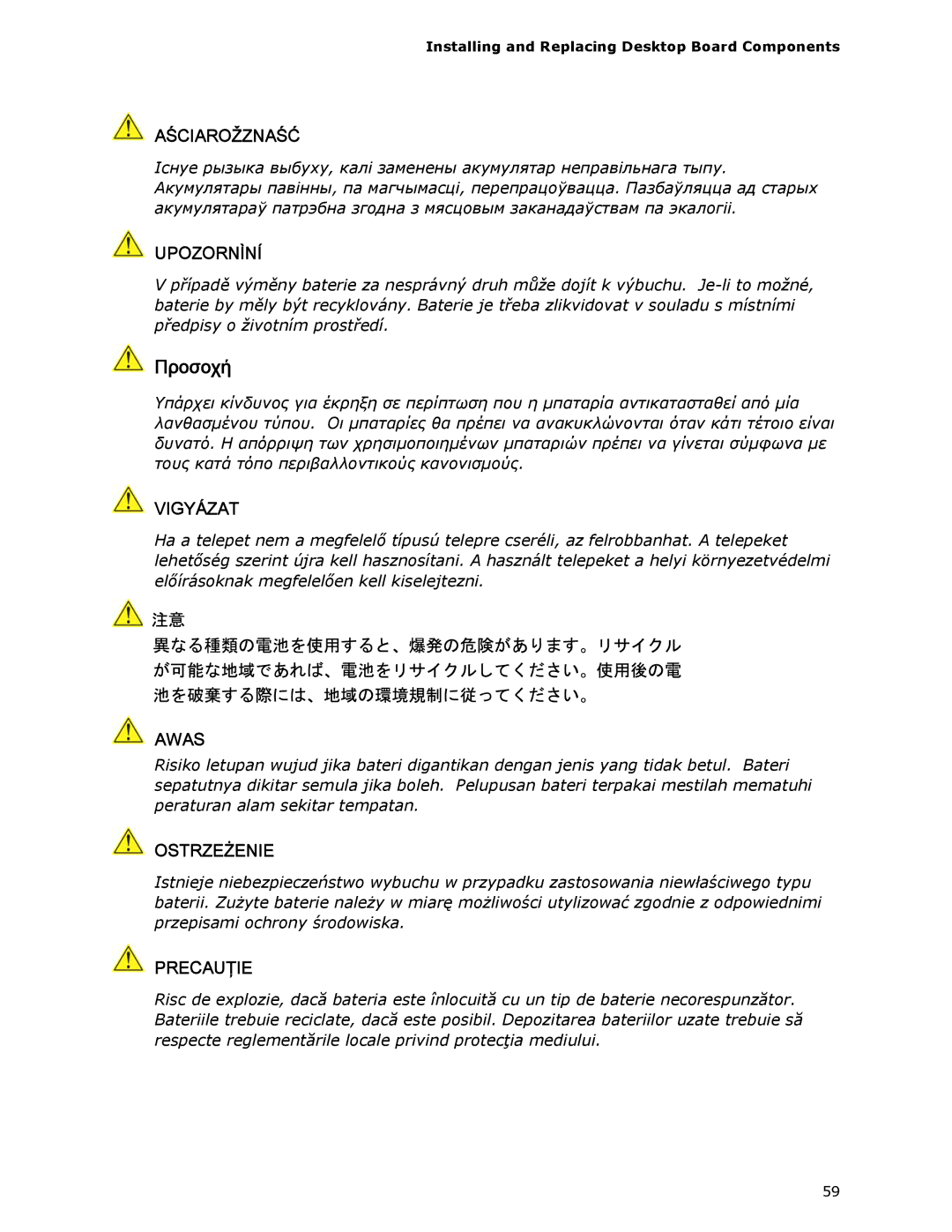 Intel DH55HC manual Προσοχή 