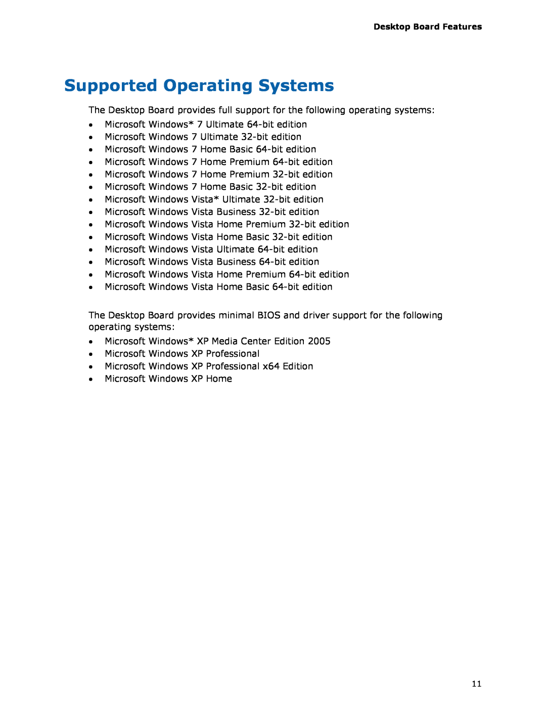 Intel G13841-001, BLKDH67GDB3 manual Supported Operating Systems 