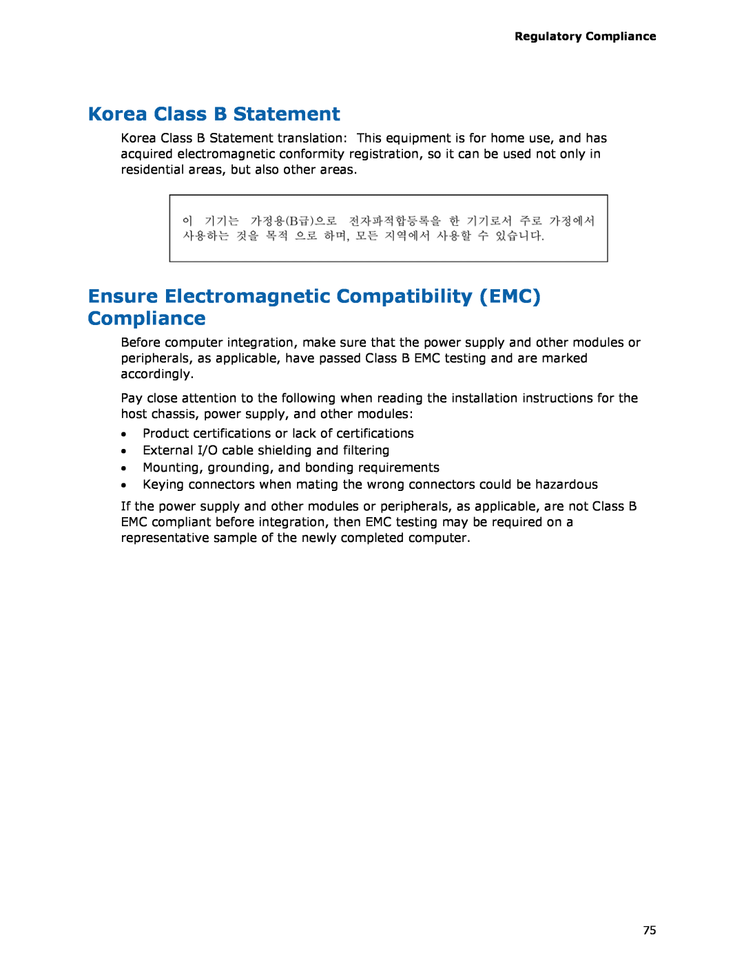 Intel BLKDH67GDB3, G13841-001 manual Korea Class B Statement, Ensure Electromagnetic Compatibility EMC Compliance 