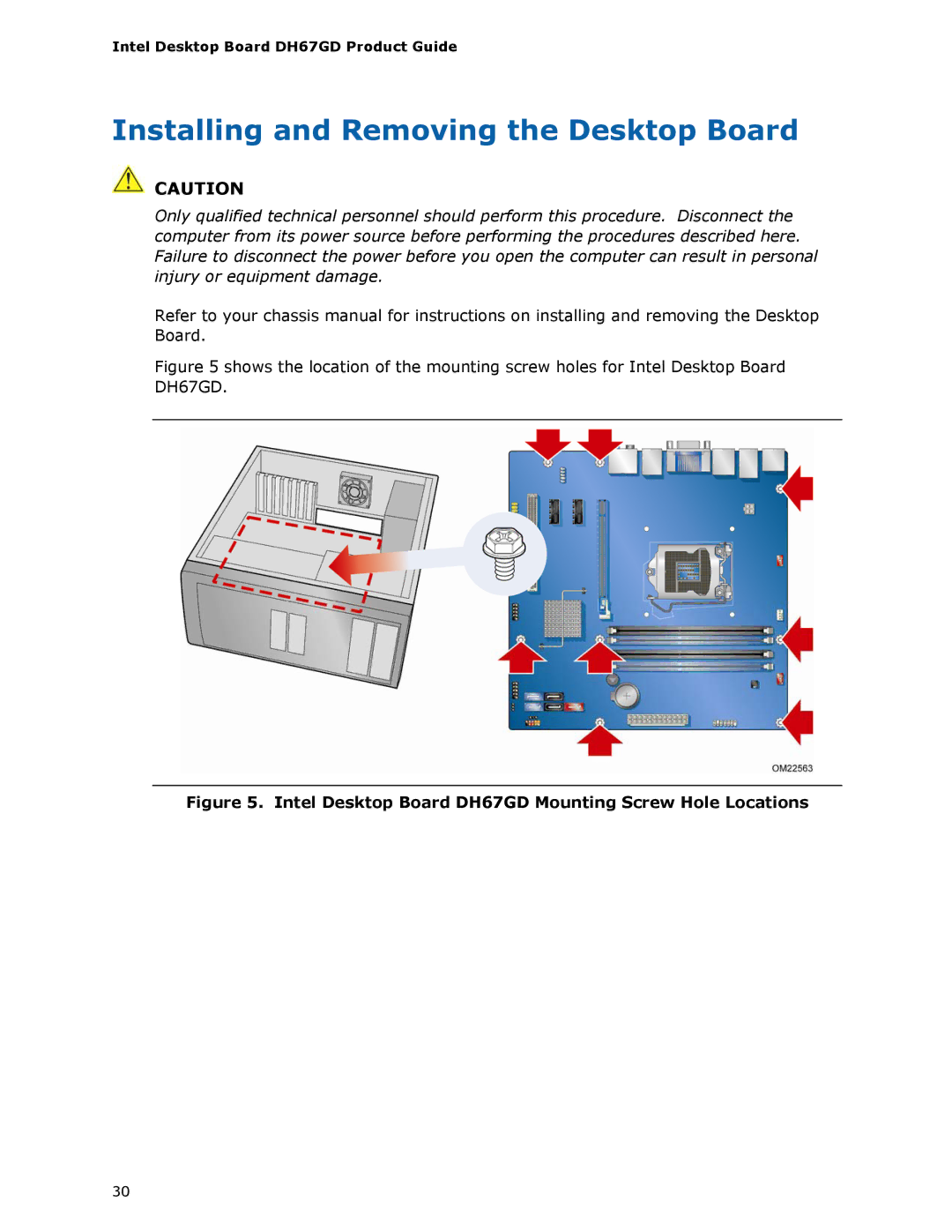 Intel BLKDH67GDB3 Installing and Removing the Desktop Board, Intel Desktop Board DH67GD Mounting Screw Hole Locations 