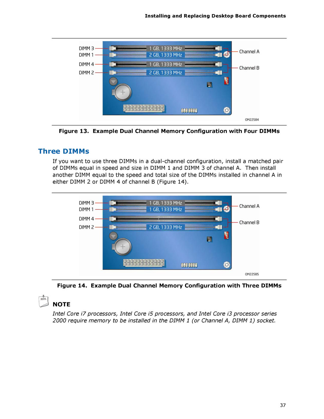 Intel BLKDH67GDB3, G13841-001 manual Three DIMMs 