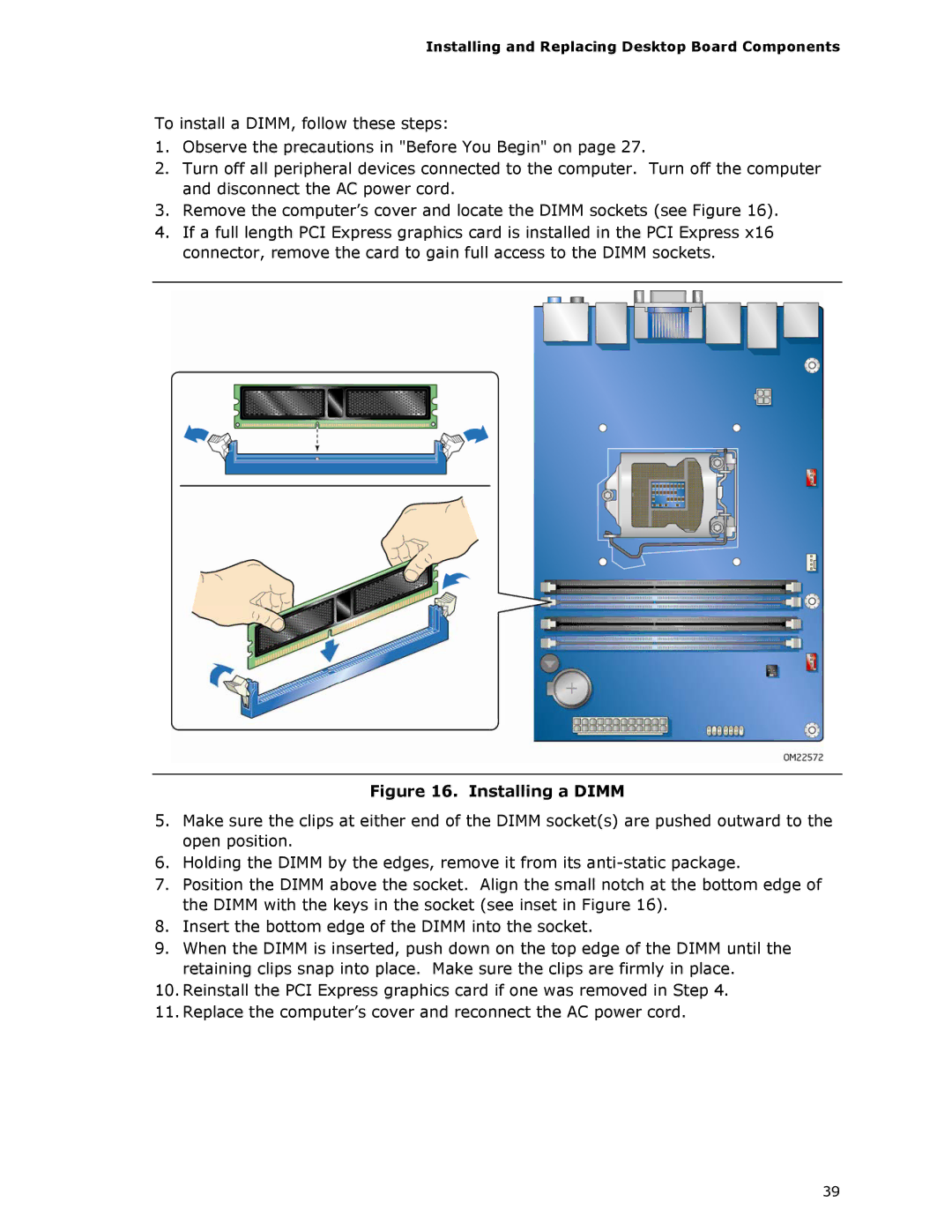 Intel BLKDH67GDB3, G13841-001 manual Installing a Dimm 