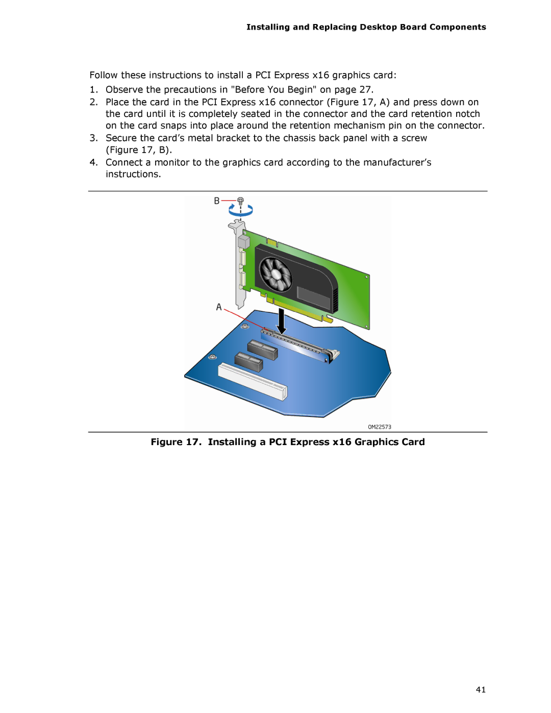 Intel G13841-001, BLKDH67GDB3 manual Installing a PCI Express x16 Graphics Card 