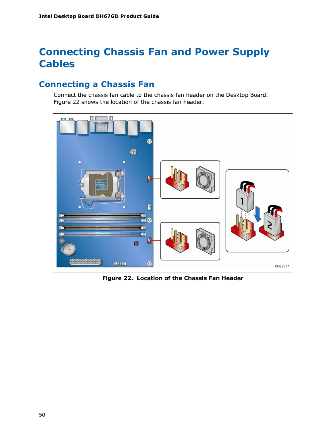 Intel G13841-001, BLKDH67GDB3 manual Connecting Chassis Fan and Power Supply Cables, Connecting a Chassis Fan 