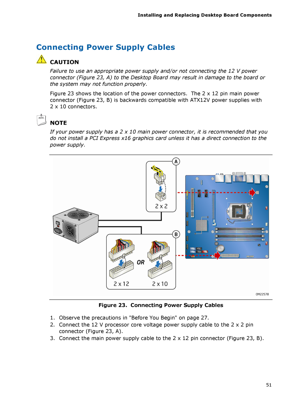 Intel BLKDH67GDB3, G13841-001 manual Connecting Power Supply Cables 