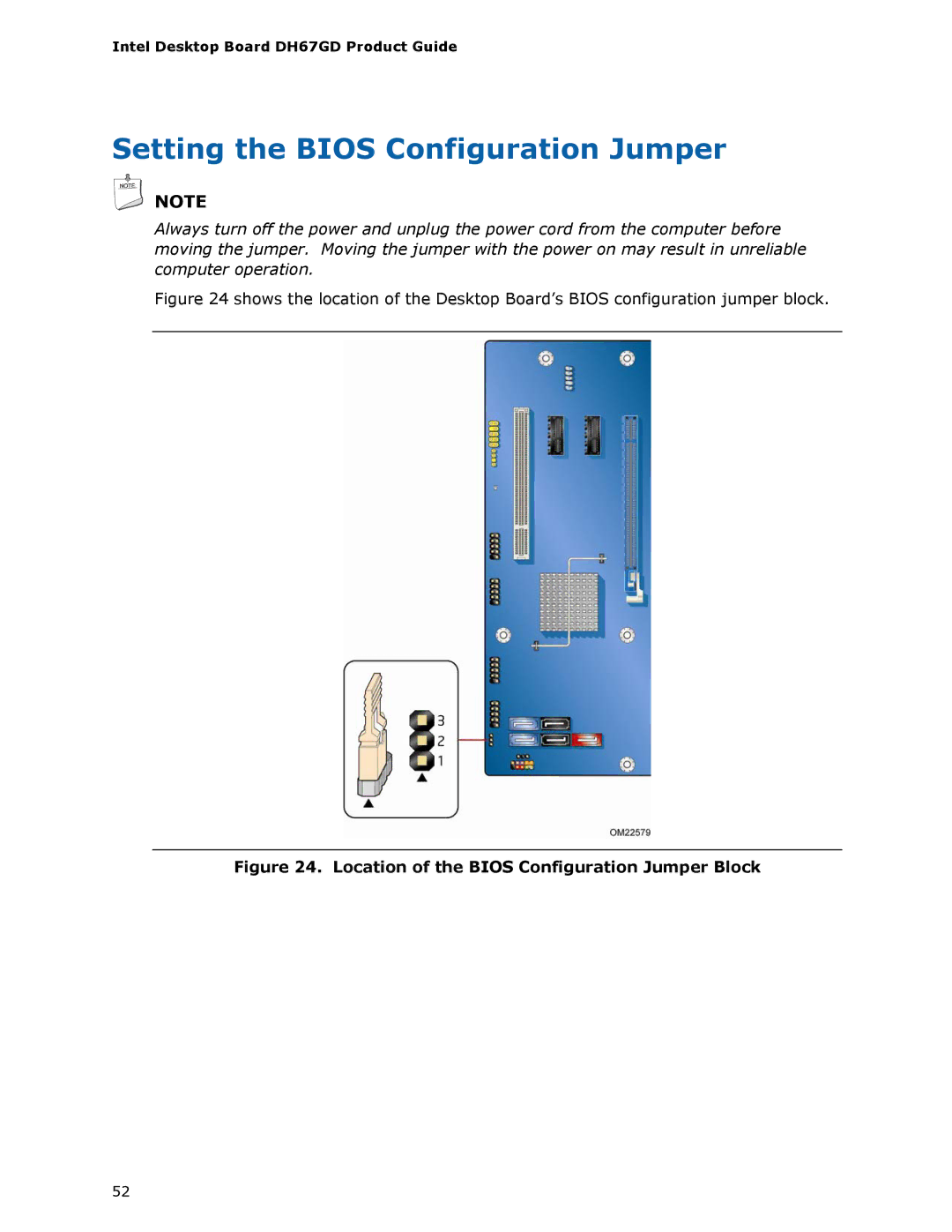 Intel BLKDH67GDB3, G13841-001 manual Setting the Bios Configuration Jumper, Location of the Bios Configuration Jumper Block 