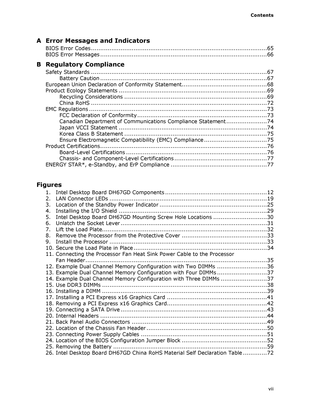 Intel BLKDH67GDB3, G13841-001 manual Regulatory Compliance, Contents 