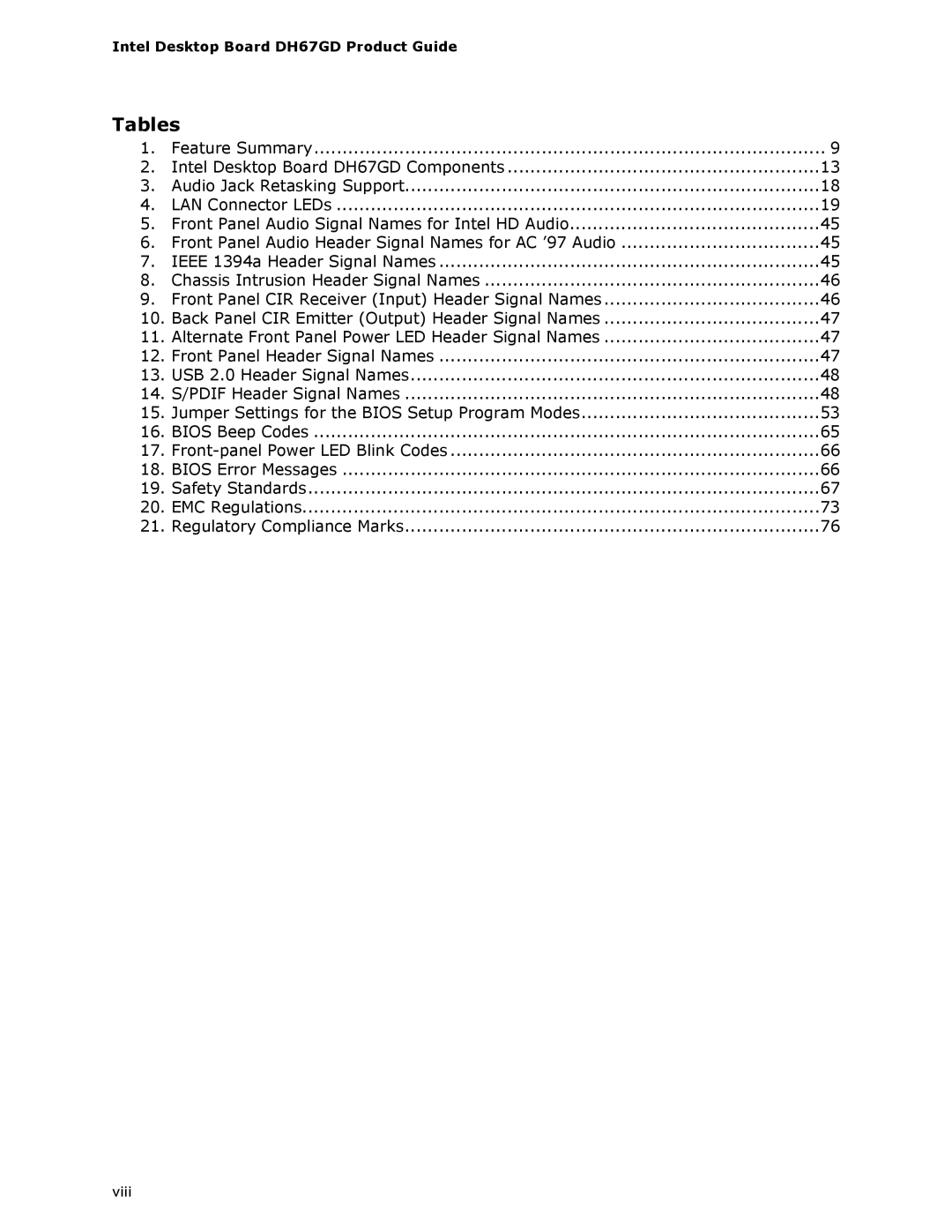 Intel G13841-001, BLKDH67GDB3 manual Tables 