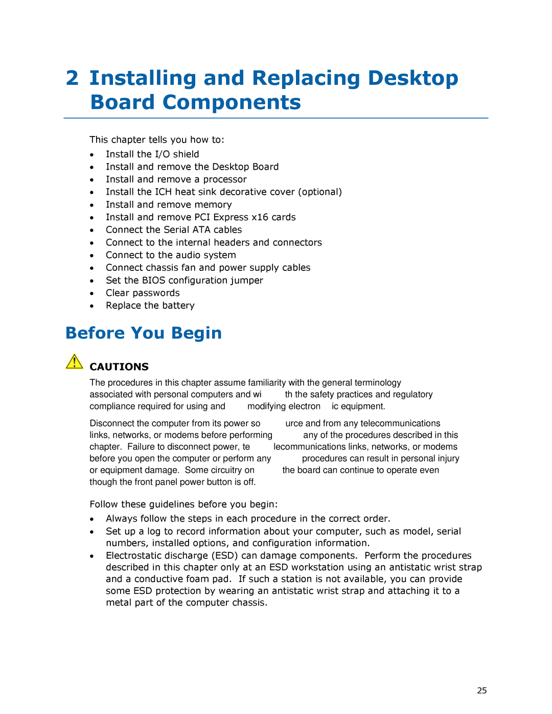 Intel DP45SG manual Installing and Replacing Desktop Board Components, Before You Begin 