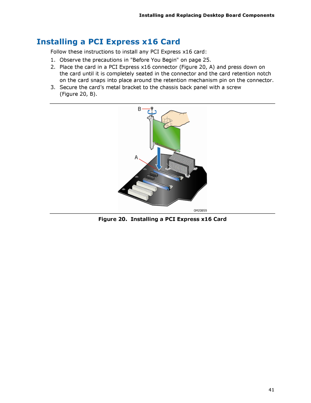 Intel DP45SG manual Installing a PCI Express x16 Card 